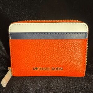 Michael Kors Orange and Navy Card Holder Travel Wallet
